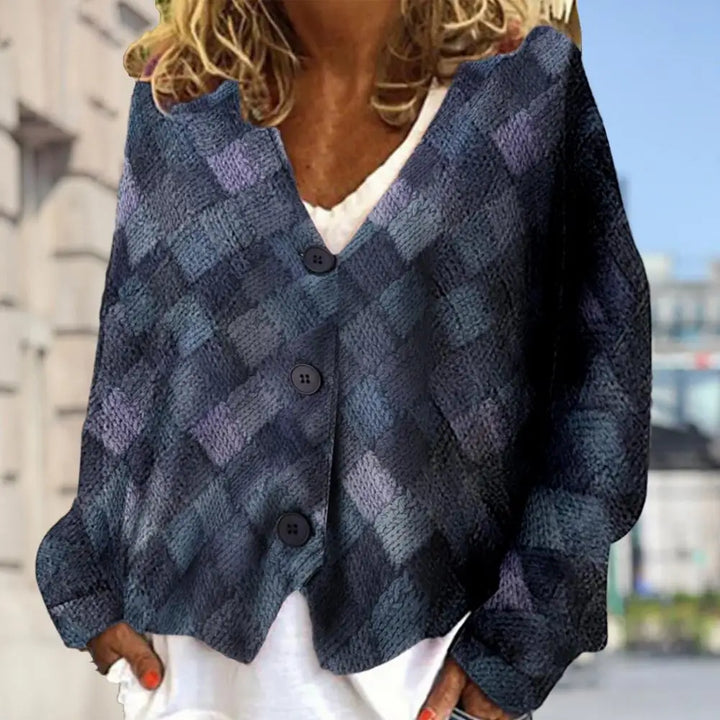 Women's V-Neck Zigzag-Knit Button-Up Cardigan