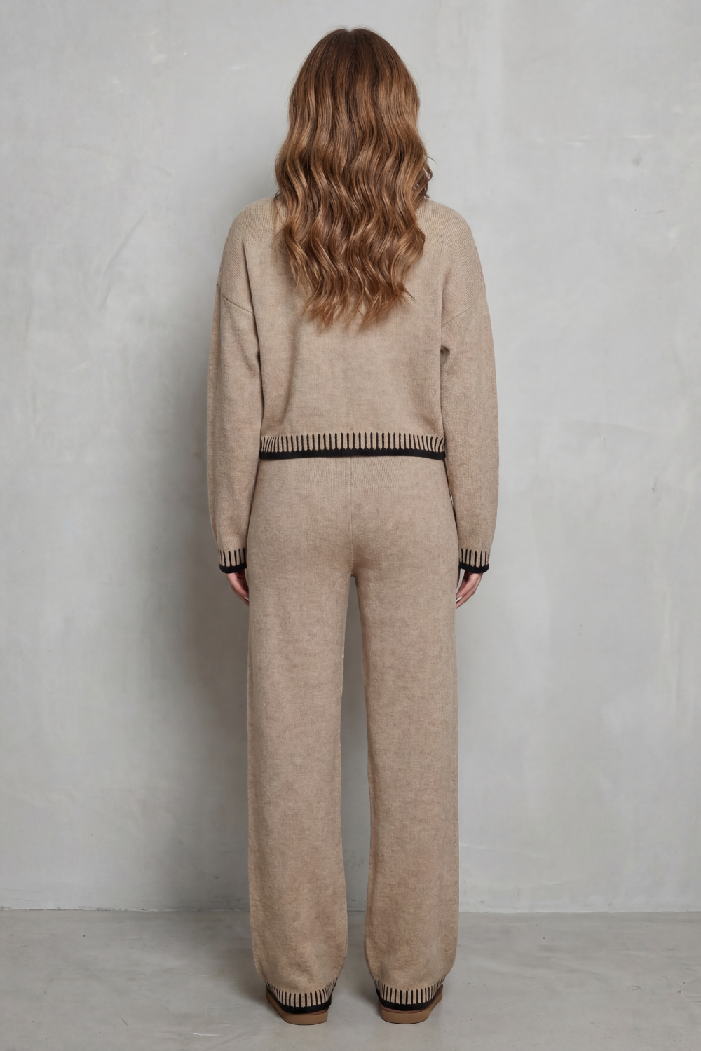 Women's Contrast-Trim V-Neck Cardigan & Trouser Co-ord