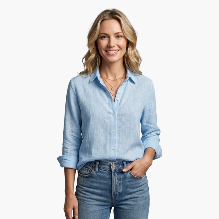 Women's Luneria – Relaxed Fit Button-Down Women's Shirt in Light Blue | Invictora.com