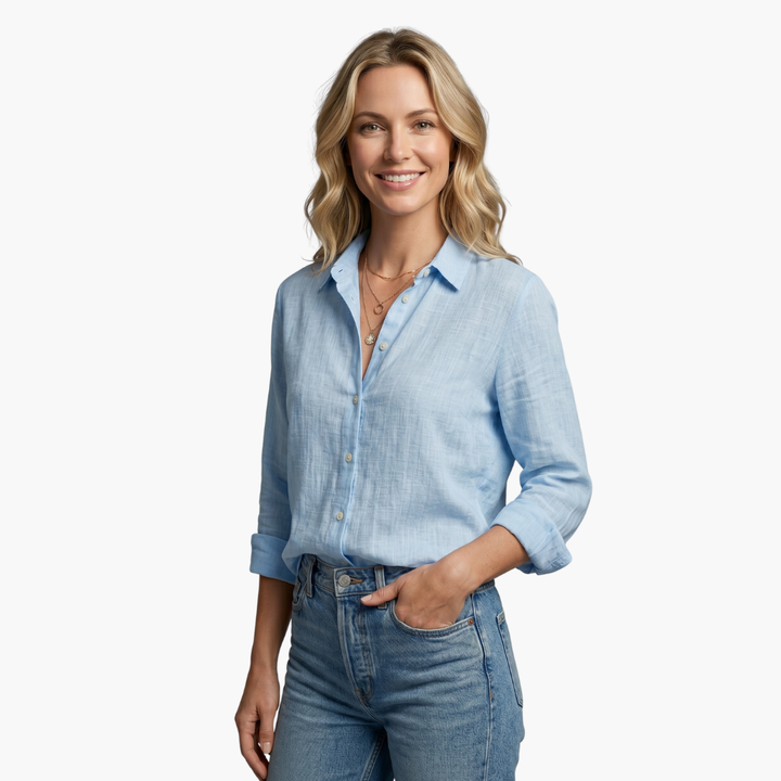 Women's Luneria – Relaxed Fit Button-Down Women's Shirt in Light Blue | Invictora.com
