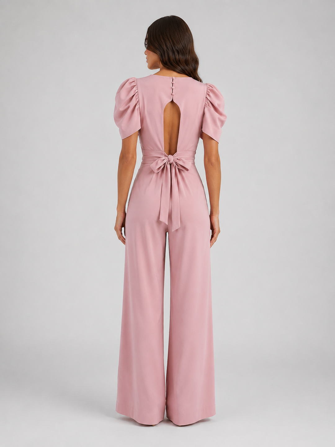 Women's Puff Sleeve Wide Leg Jumpsuit – Tailored Formal Style in Dusty Pink | Invictora.com