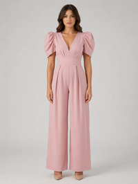 Women's Puff Sleeve Wide Leg Jumpsuit – Tailored Formal Style