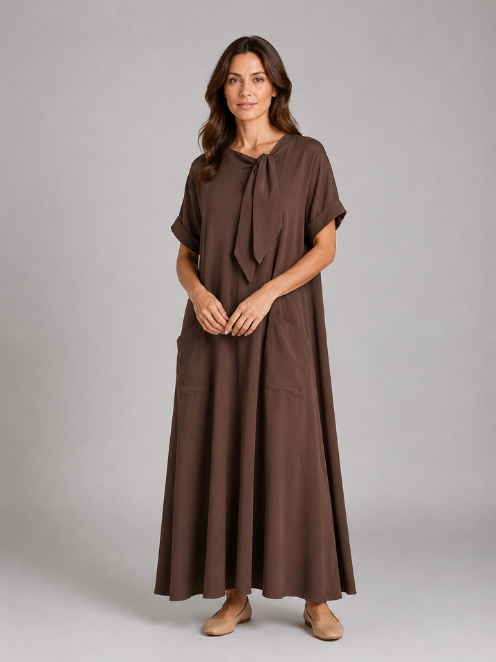 Women's Relaxed Pocket Maxi Dress – Flattering Flowy Silhouette in Light Blue | Invictora.com