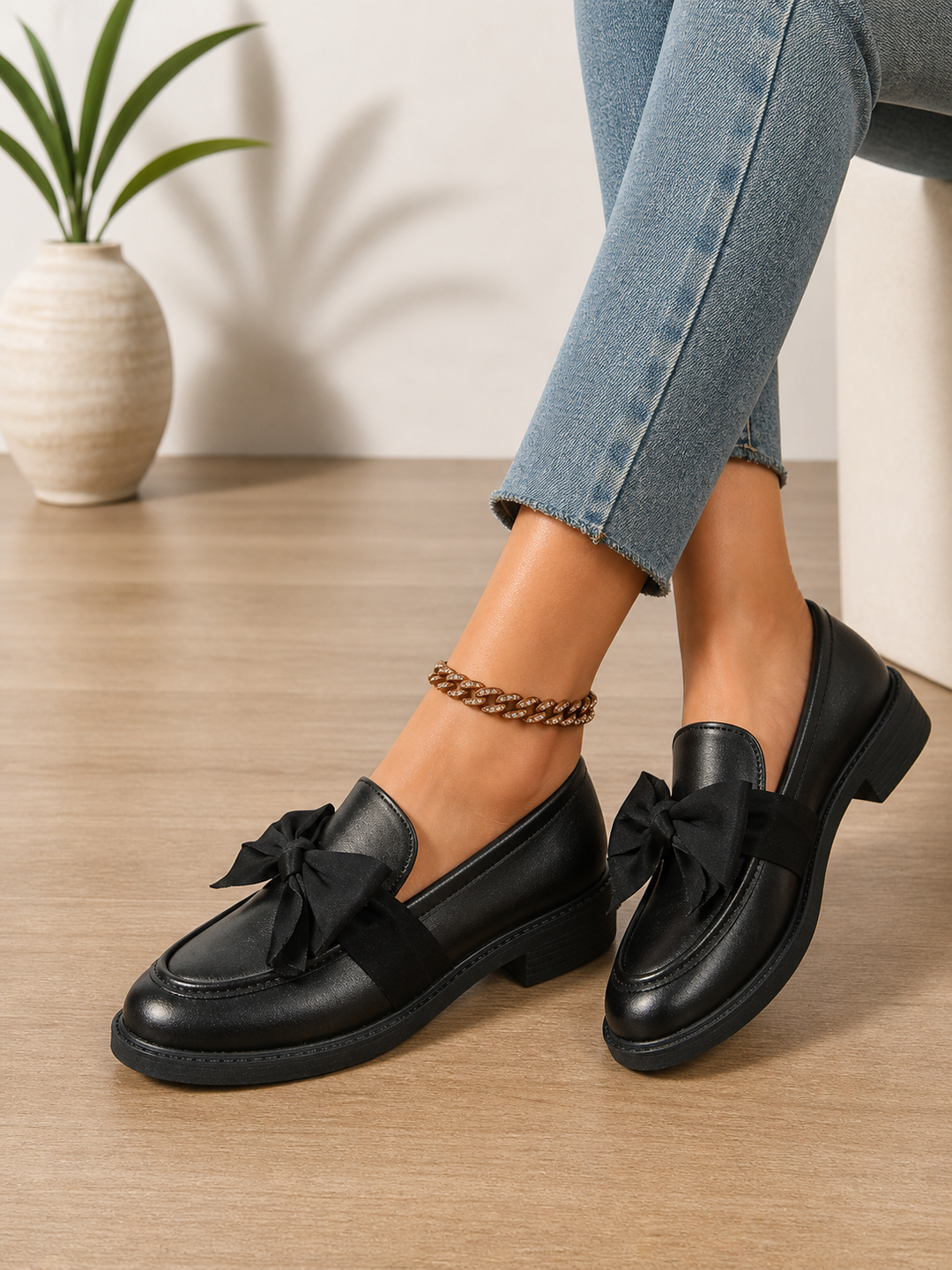 Women's Leather Loafers - Bow Detail Classic Slip-On product image | Invictora.com