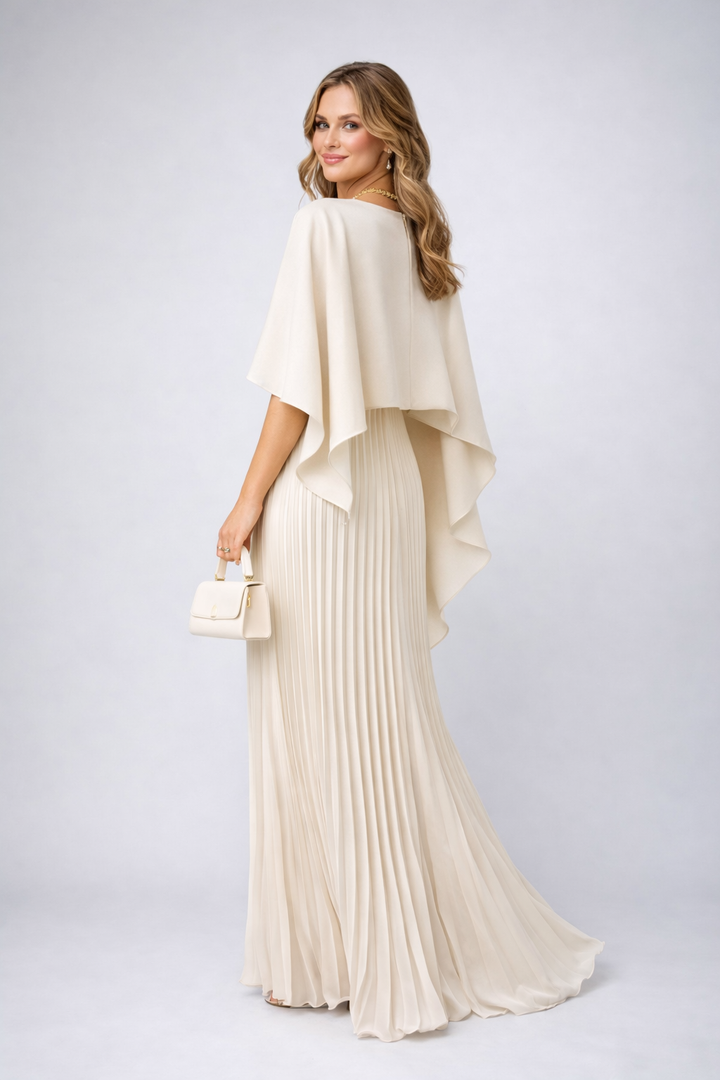 Women's Maxi Dress – High-Neck Pleated Chiffon Party