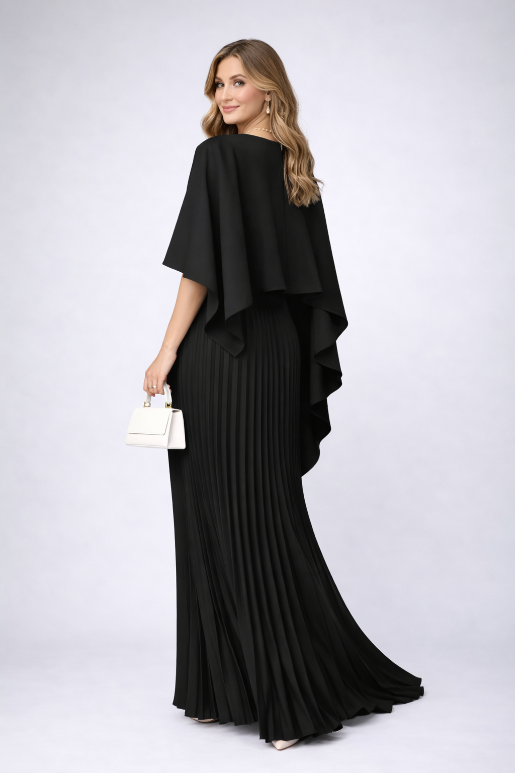 Women's Maxi Dress – High-Neck Pleated Chiffon Party