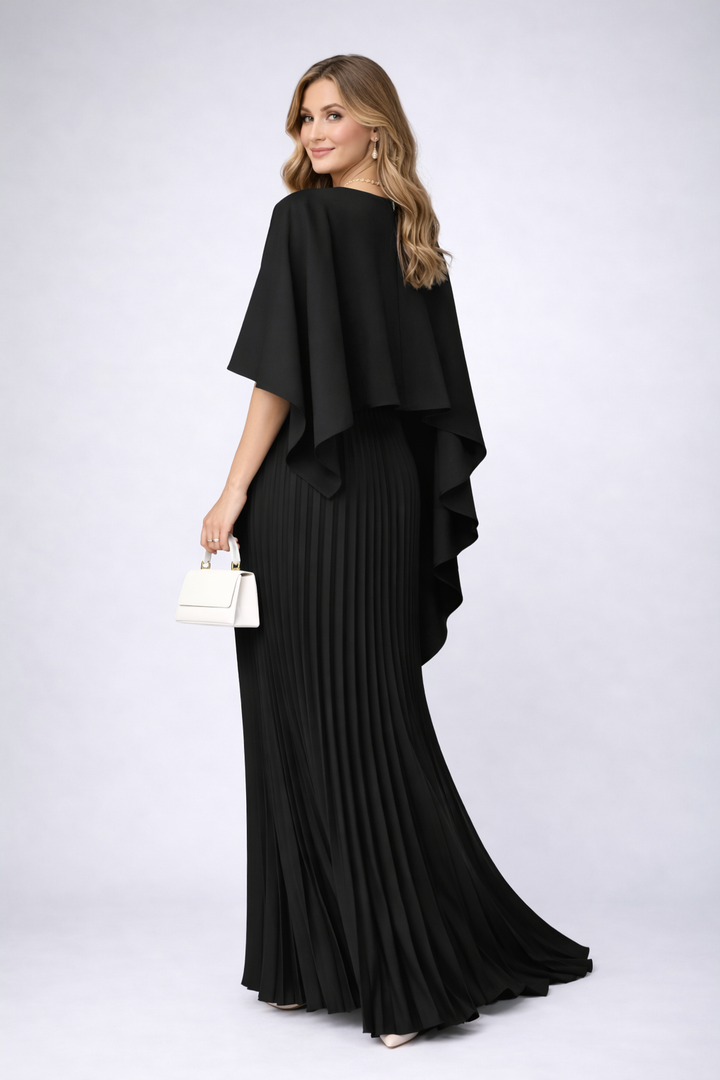 Women's Maxi Dress – High-Neck Pleated Chiffon Party