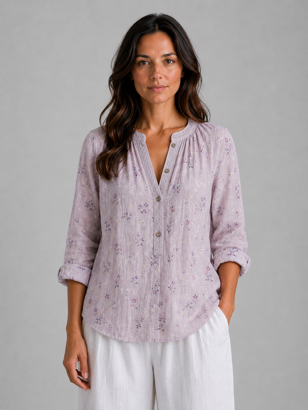 Women's Bohemian V-Neck Blouse – Relaxed Style Top in Purple | Invictora.com