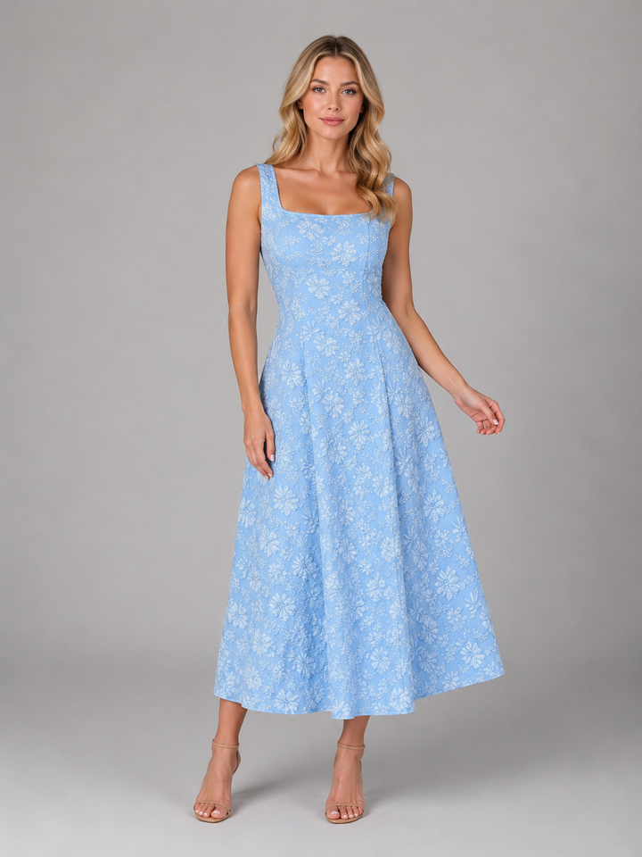 Women's Cosima Jacquard Midi Dress in Light Blue | Invictora.com