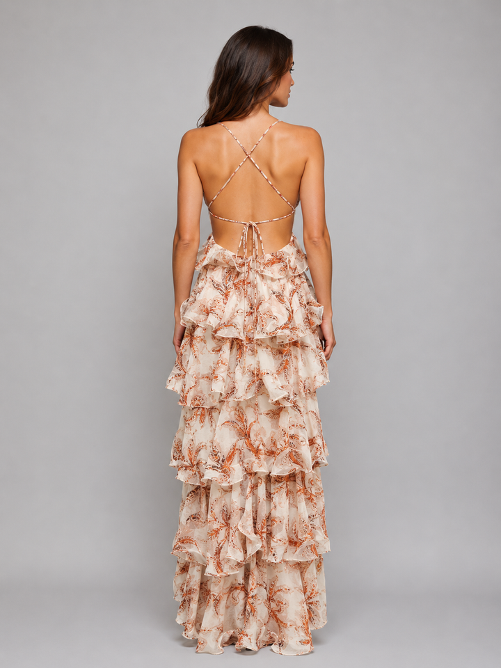 Women's Butterfly Ruffle Maxi Dress - Flowing Silhouette product image | Invictora.com