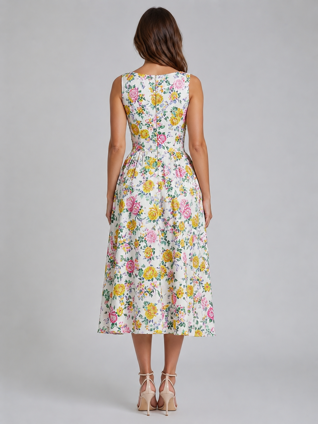Women's Floral Midi Sundress – Summer Occasion Style in Floral | Invictora.com