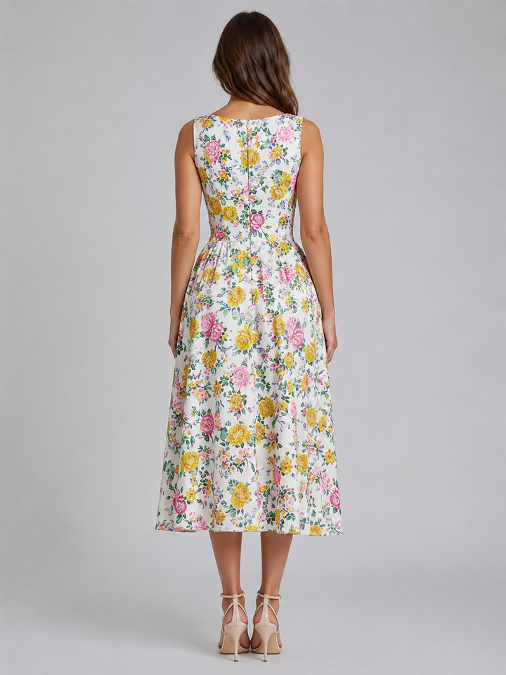 Women's Floral Midi Sundress – Summer Occasion Style in Floral | Invictora.com
