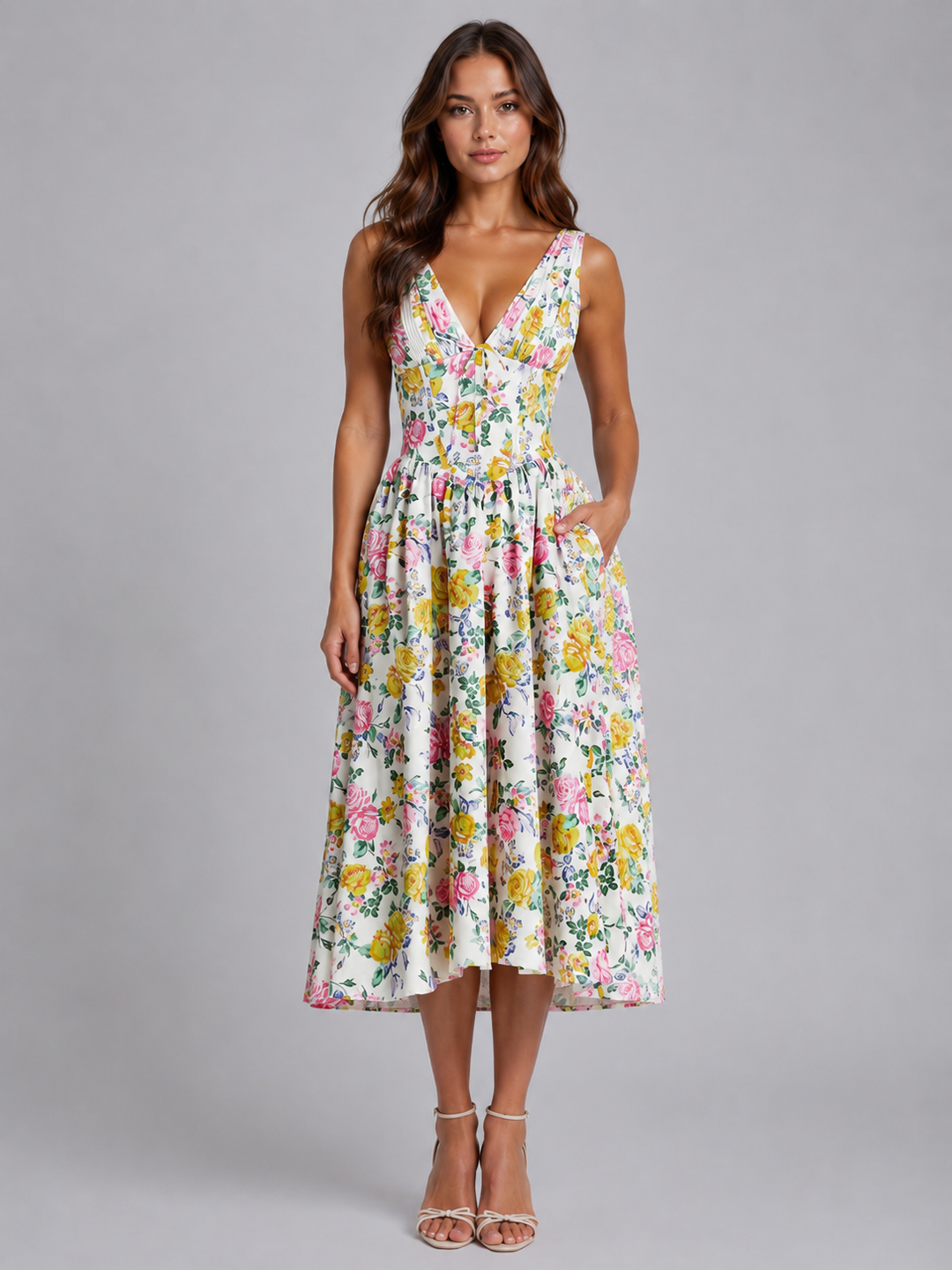 Women's Floral Midi Sundress - Summer Occasion Style product image | Invictora.com