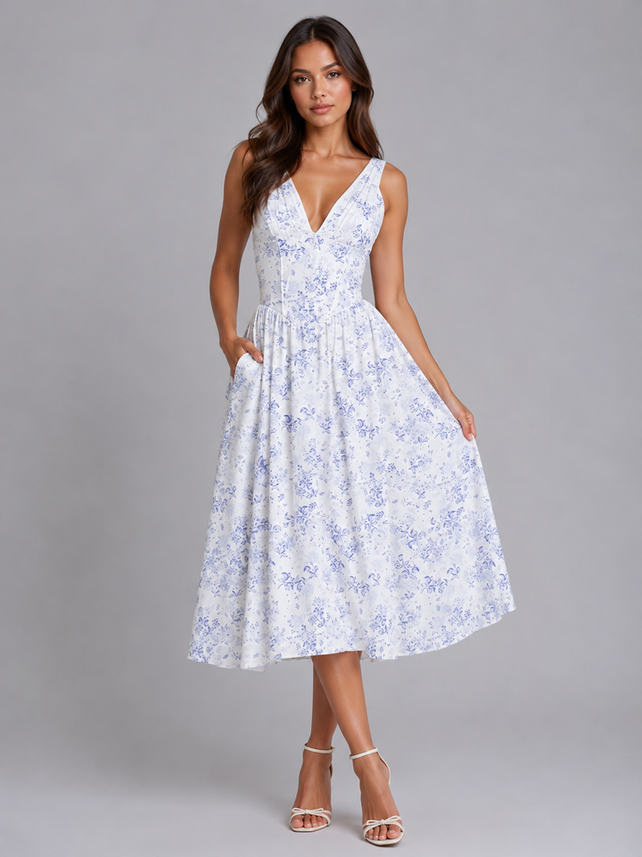 Women's Floral Midi Sundress - Summer Occasion Style product image | Invictora.com