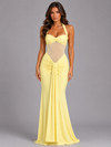 Women's Halter Mesh Maxi Dress – Ruched Occasion Gown in Yellow | Invictora.com