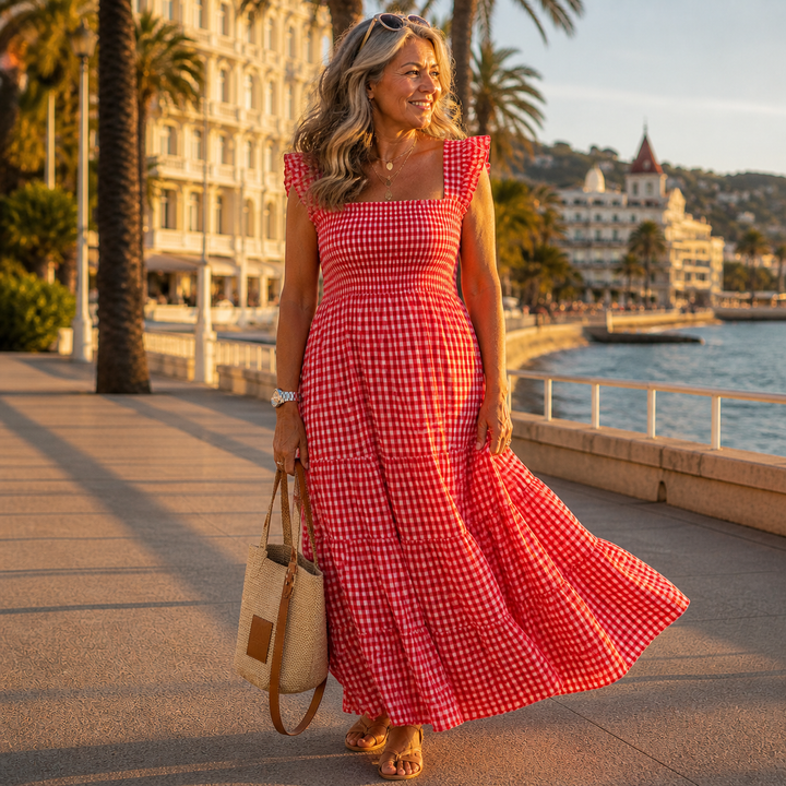 Women's Elara - Gingham Plaid Maxi Dress product image | Invictora.com