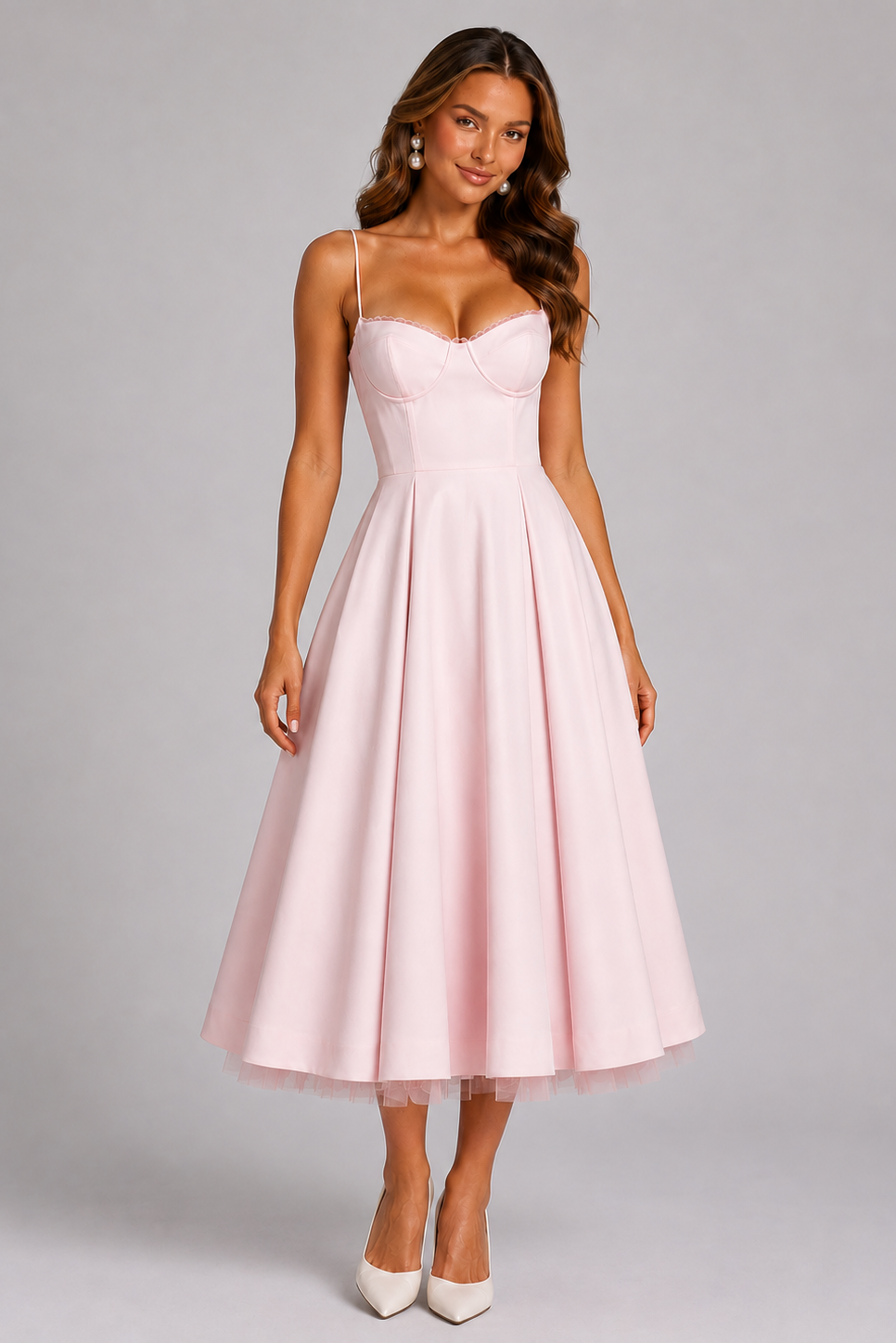 Women's Seraphina - Corset Spaghetti Strap Midi Wedding Guest Dress product image | Invictora.com