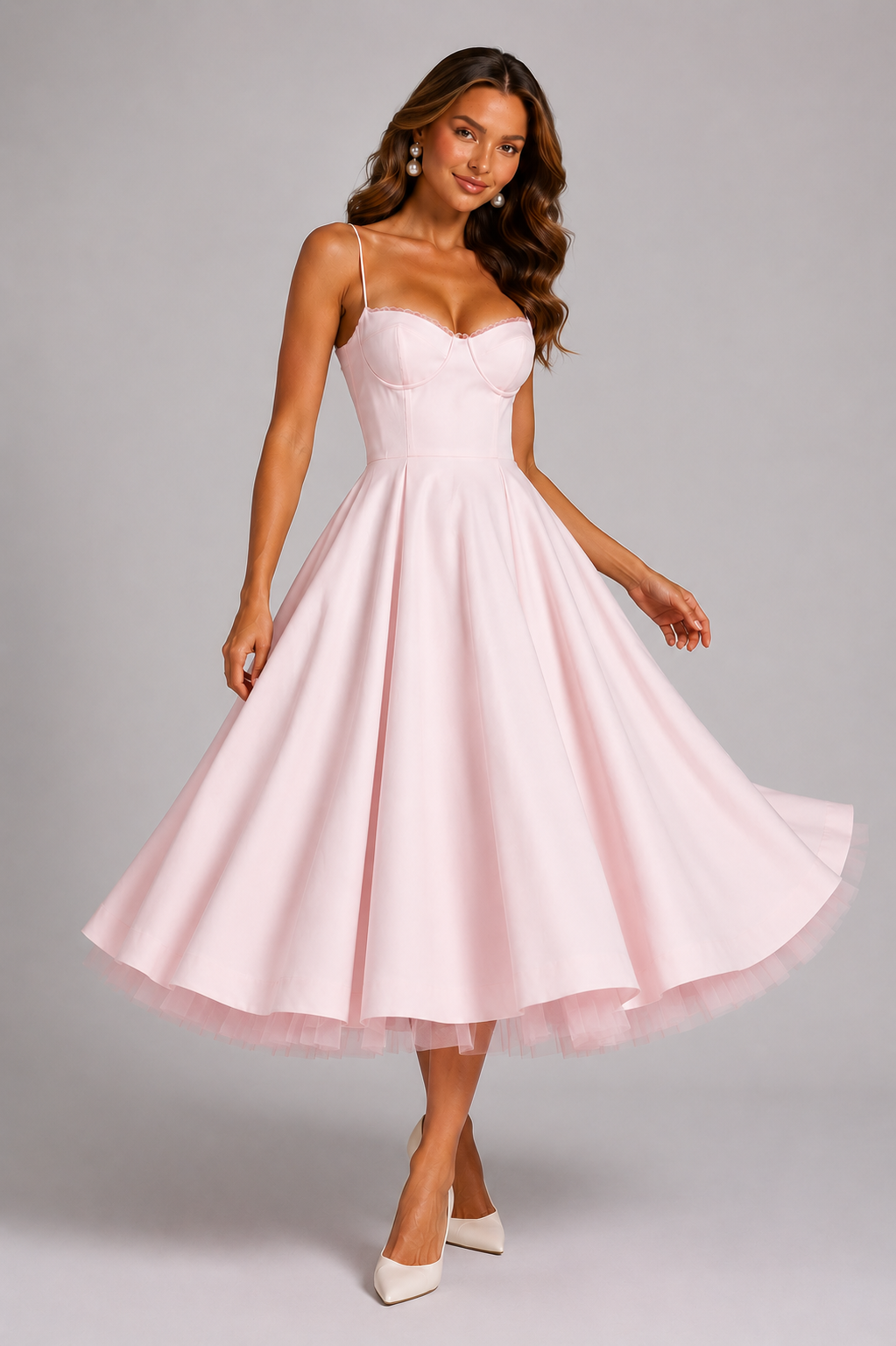 Women's Seraphina - Corset Spaghetti Strap Midi Wedding Guest Dress product image | Invictora.com