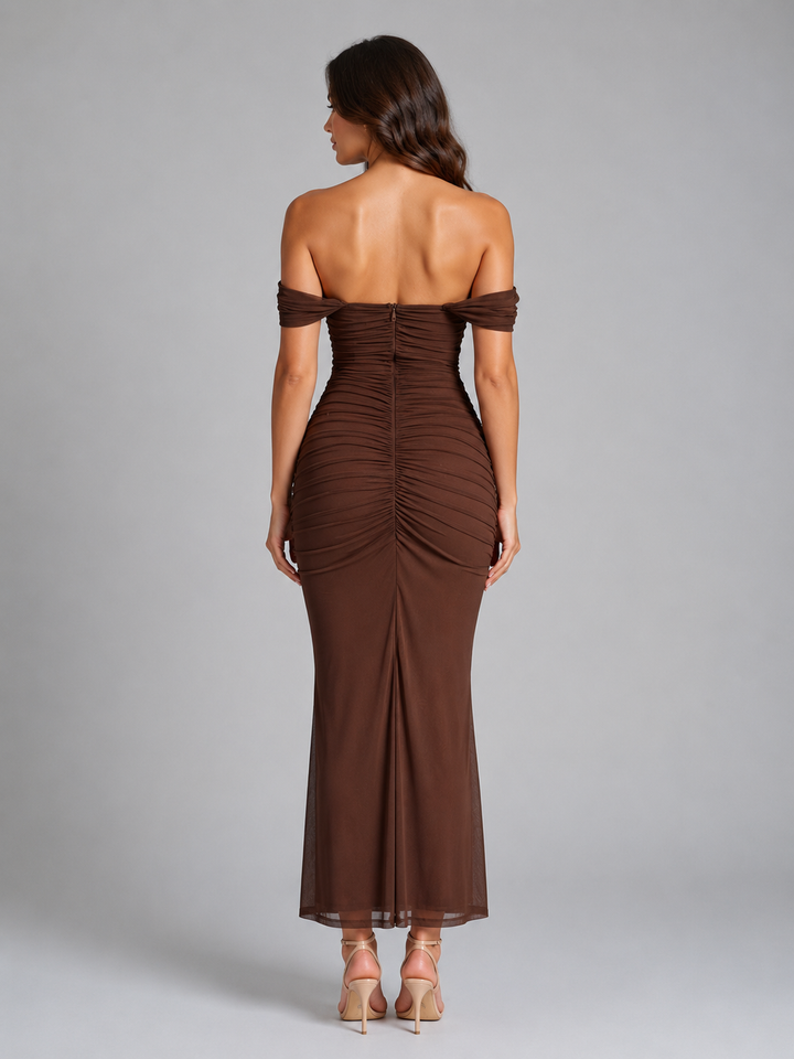 Women's Off-Shoulder Ruched Maxi Dress - Wedding Guest Gown product image | Invictora.com