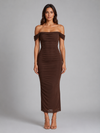 Women's Off-Shoulder Ruched Maxi Dress – Wedding Guest Gown | Invictora.com