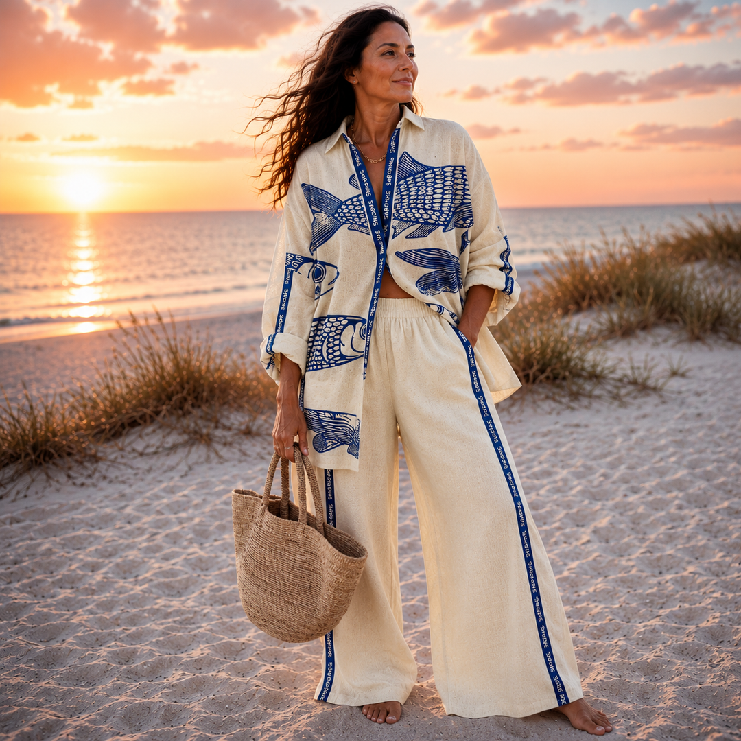 Women's Morena – Ocean Print Relaxed Co-Ord Set in Multicolor | Invictora.com