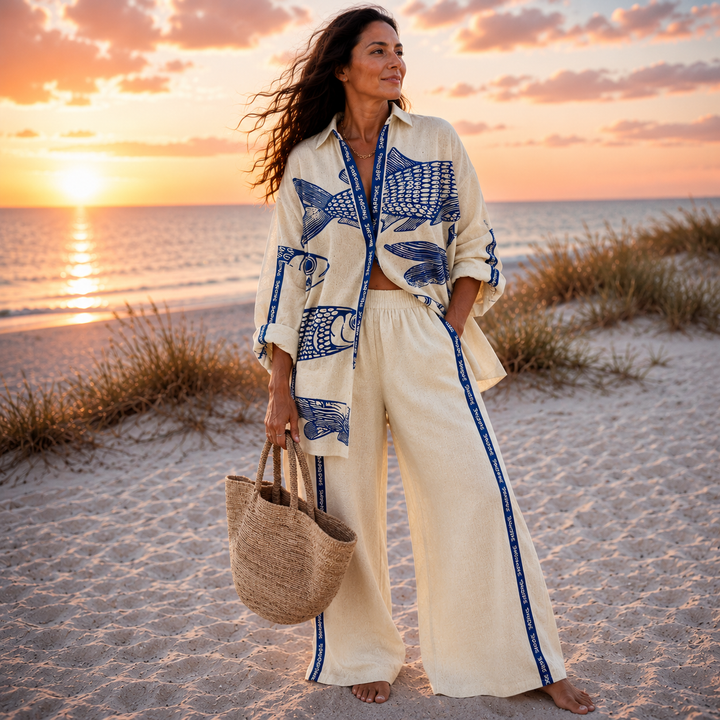 Women's Morena – Ocean Print Relaxed Co-Ord Set in Multicolor | Invictora.com