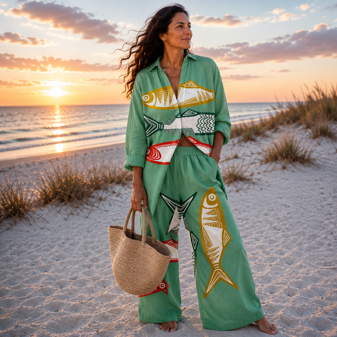 Women's Morena – Ocean Print Relaxed Co-Ord Set in Multicolor | Invictora.com