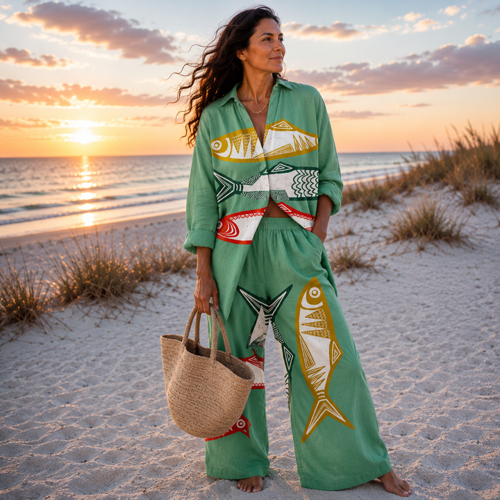 Women's Morena – Ocean Print Relaxed Co-Ord Set in Multicolor | Invictora.com
