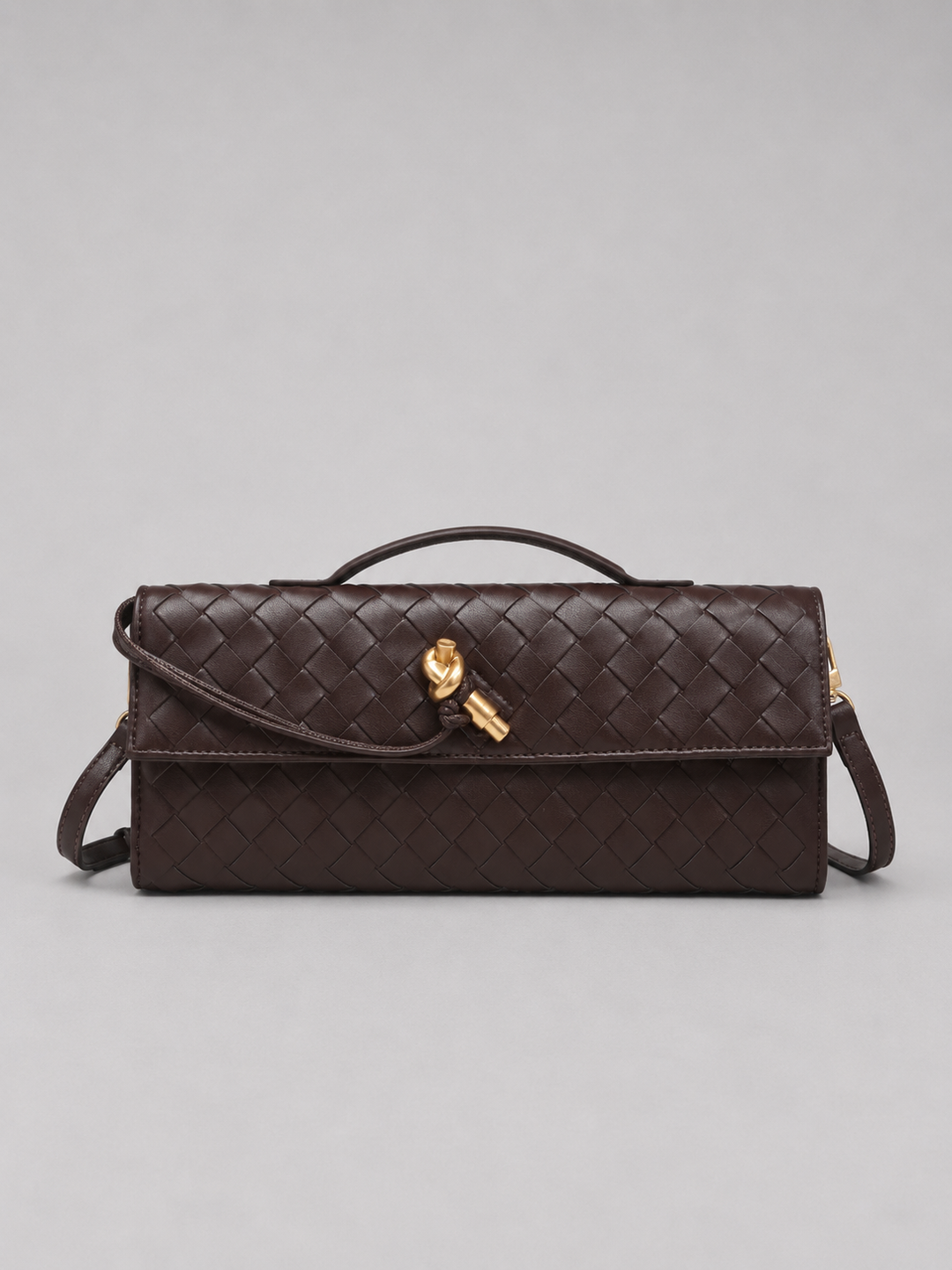 Women's Woven Leather Look Clutch Bag – Timeless Elegant Design in Brown | Invictora.com