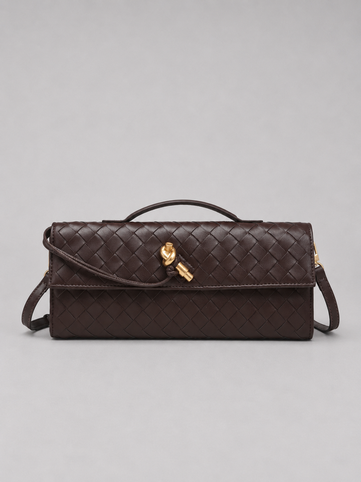 Women's Woven Leather Look Clutch Bag – Timeless Elegant Design in Brown | Invictora.com