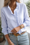 Women's Harper – Women Ruffle Detail Button Blouse in Blue | Invictora.com
