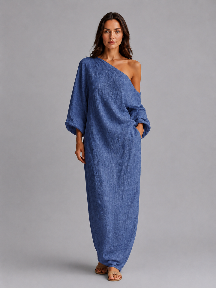 Women's One Shoulder Maxi Dress – Relaxed Draped Fit in White | Invictora.com