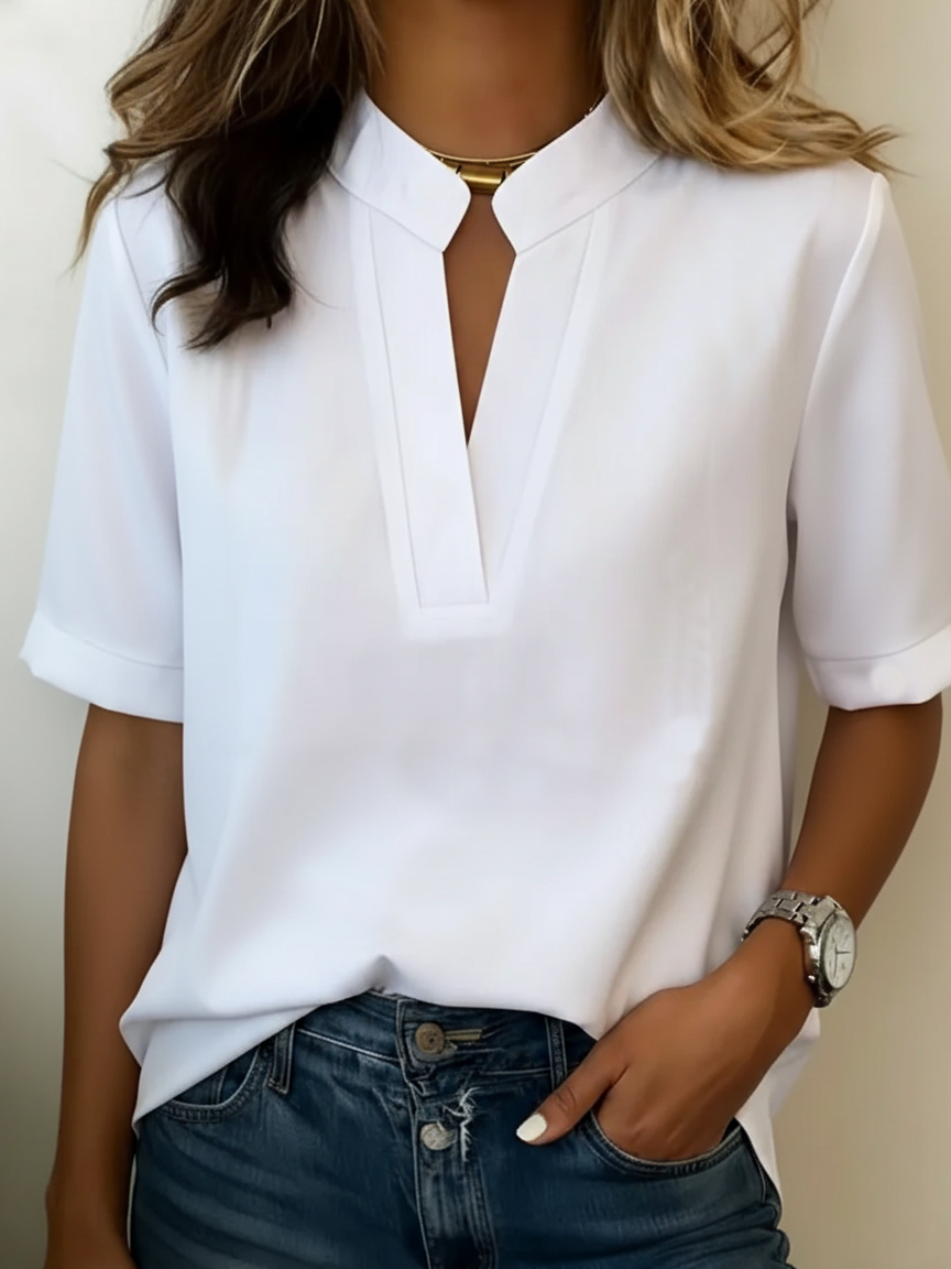 Women's Elowen – Elegant V-Neck Blouse in Dark Blue | Invictora.com