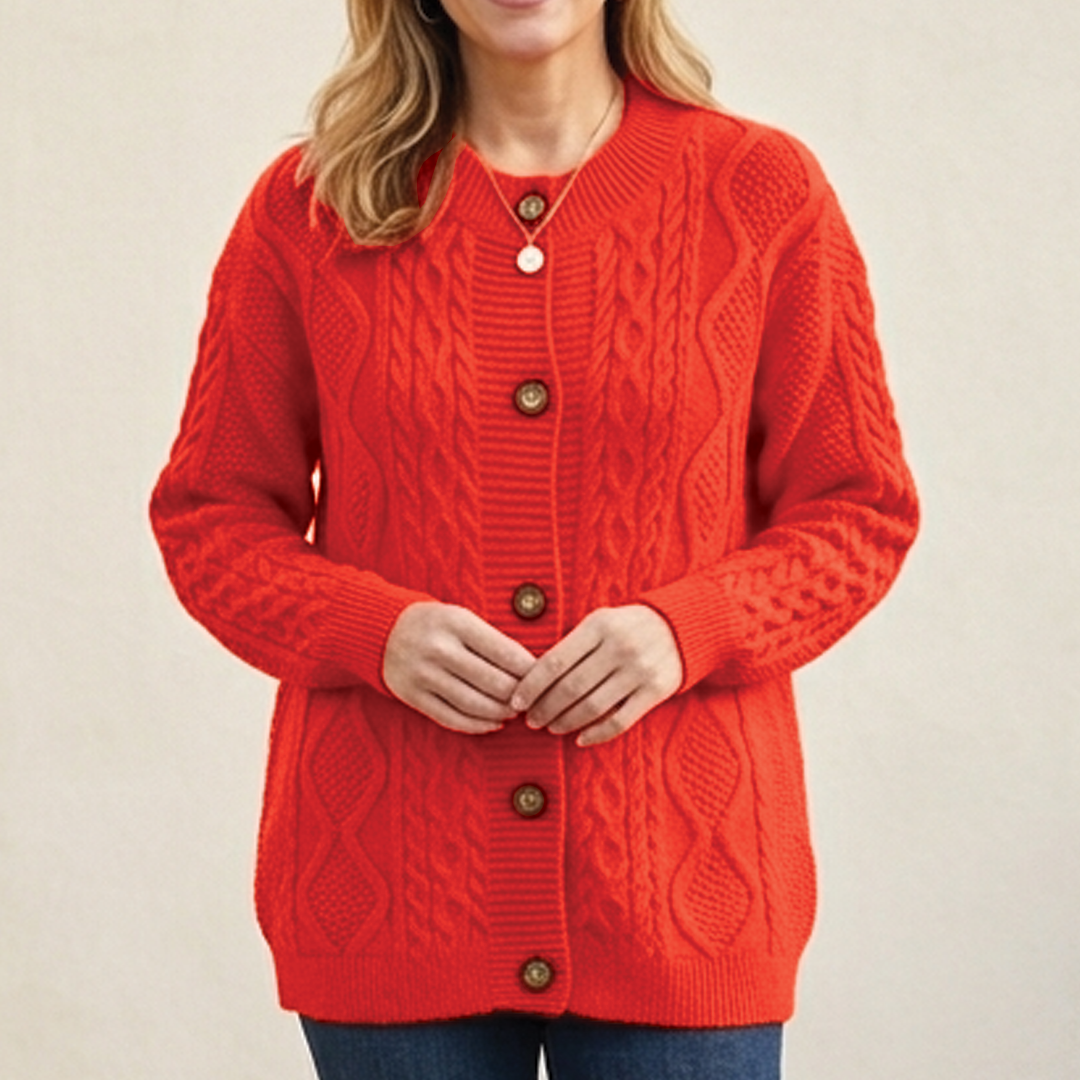 Women's Knit Cardigan – Chunky Cable-Knit Round Neck