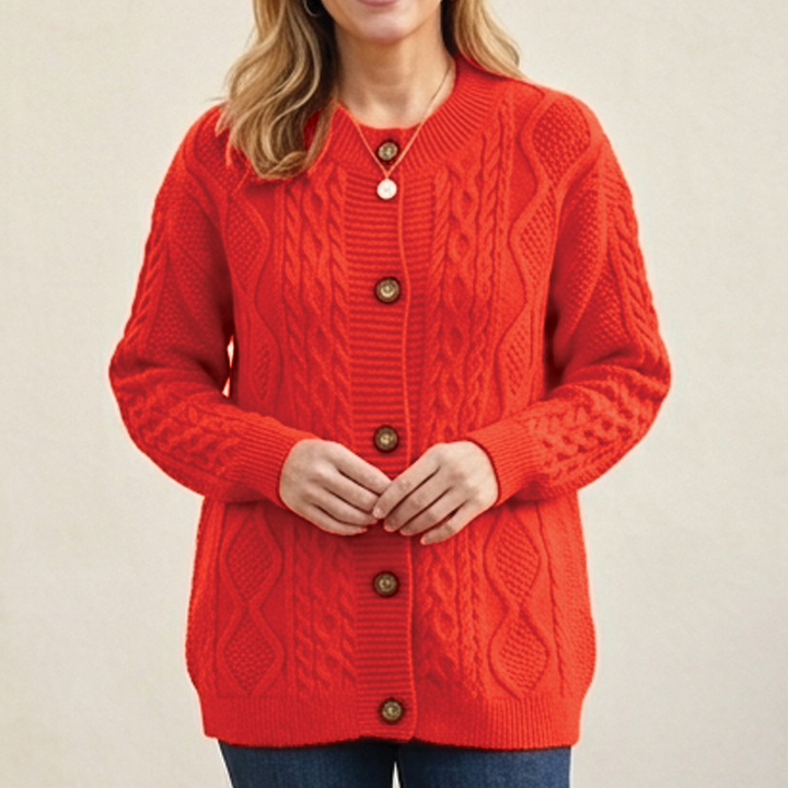 Women's Knit Cardigan – Chunky Cable-Knit Round Neck