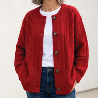 Women's Knit Cardigan – Chunky Cable-Knit Round Neck