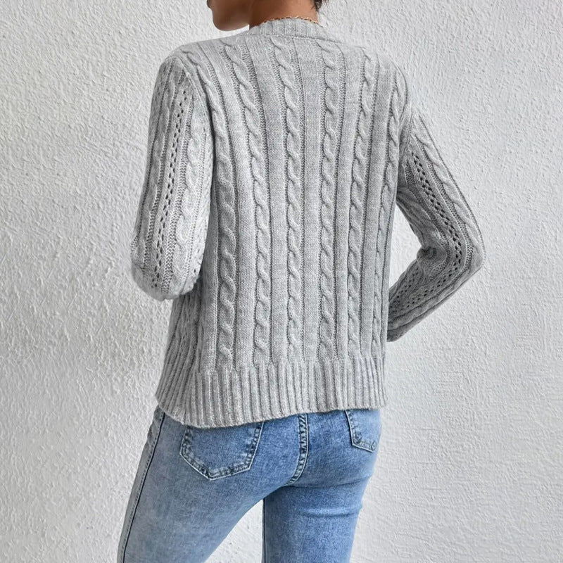 Women's Knit Cardigan – Cable-Knit Tortoiseshell Buttons