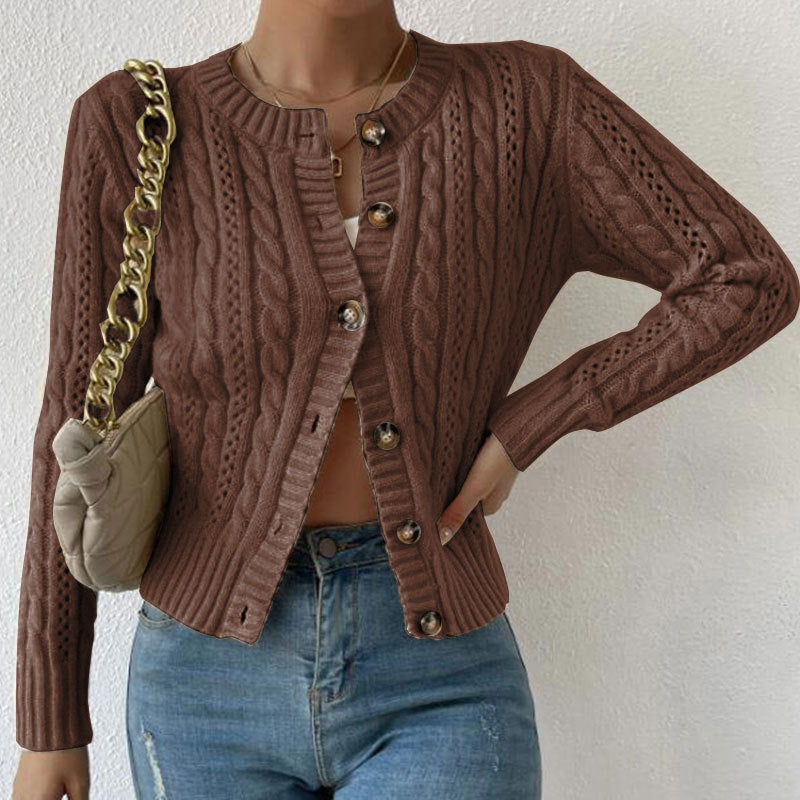 Women's Knit Cardigan – Cable-Knit Tortoiseshell Buttons