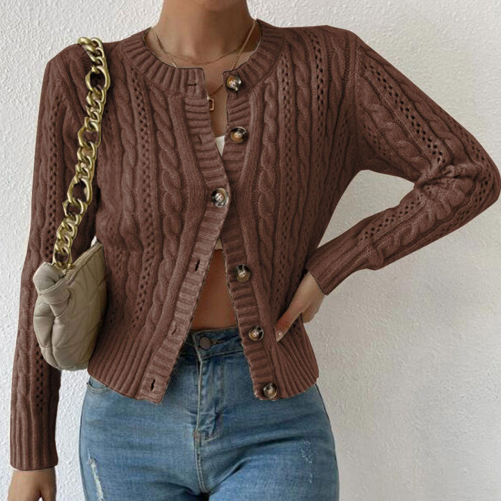 Women's Knit Cardigan – Cable-Knit Tortoiseshell Buttons