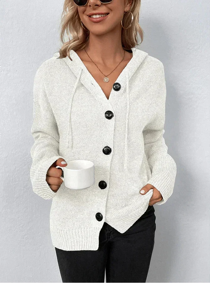 Women's Knit Cardigan – Hooded Knit Button-Up