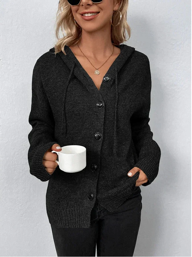 Women's Knit Cardigan – Hooded Knit Button-Up