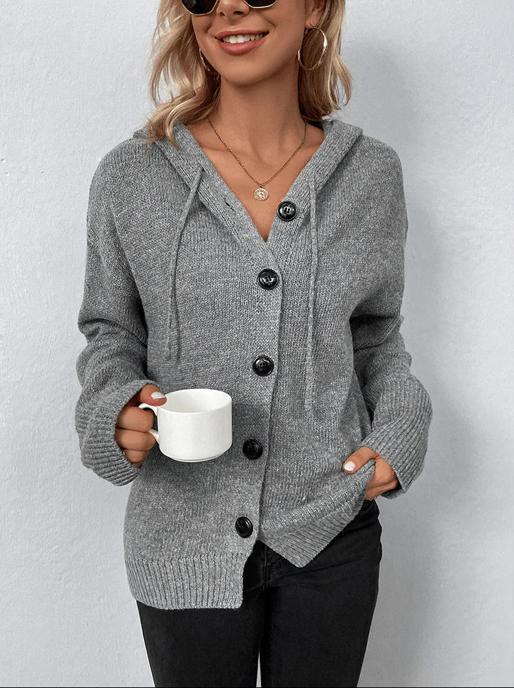Women's Knit Cardigan – Hooded Knit Button-Up