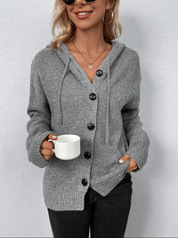 Women's Knit Cardigan – Hooded Knit Button-Up
