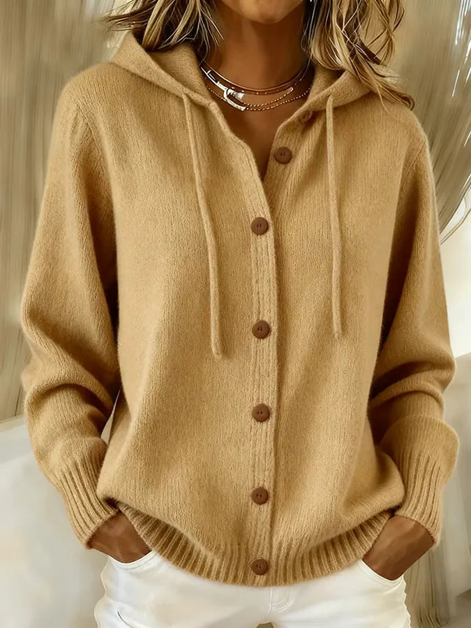 Women's Knit Cardigan – Hooded Knit Drawstring Hood