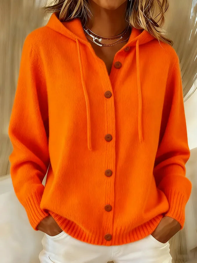 Women's Knit Cardigan – Hooded Knit Drawstring Hood