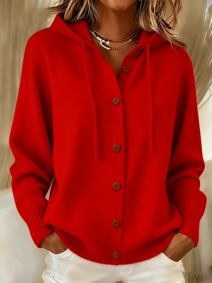 Women's Knit Cardigan – Hooded Knit Drawstring Hood