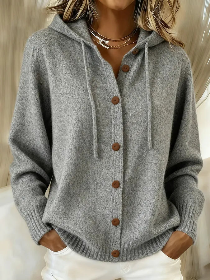 Women's Knit Cardigan – Hooded Knit Drawstring Hood