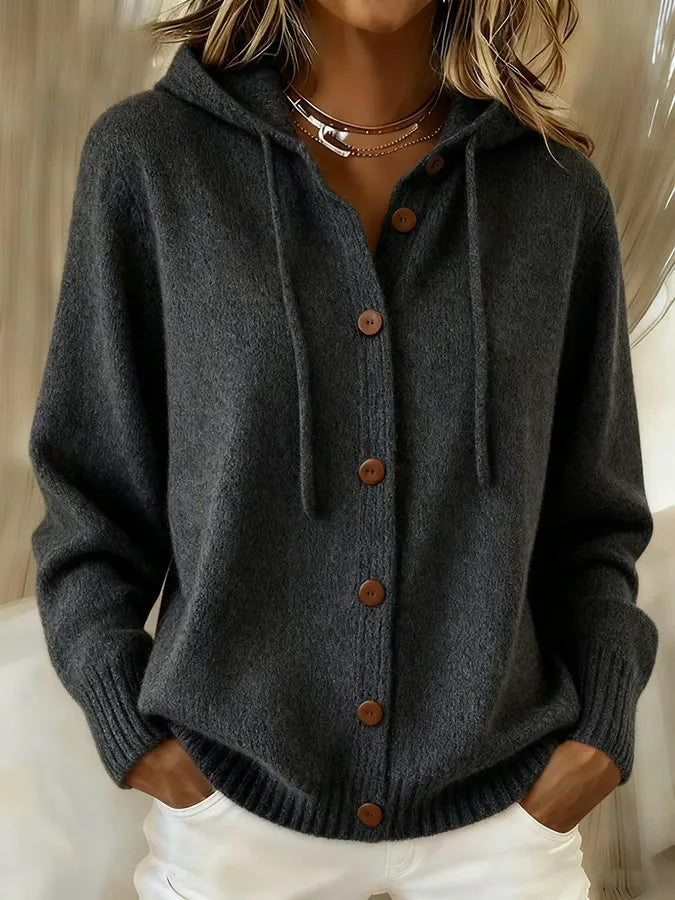 Women's Knit Cardigan – Hooded Knit Drawstring Hood