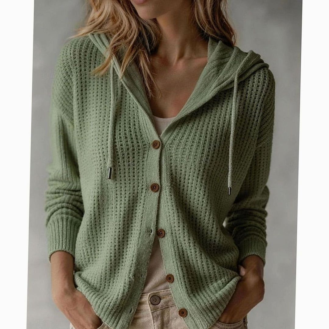 Women's Knit Cardigan – Hooded Knit Drawstring Hood And Side Pockets