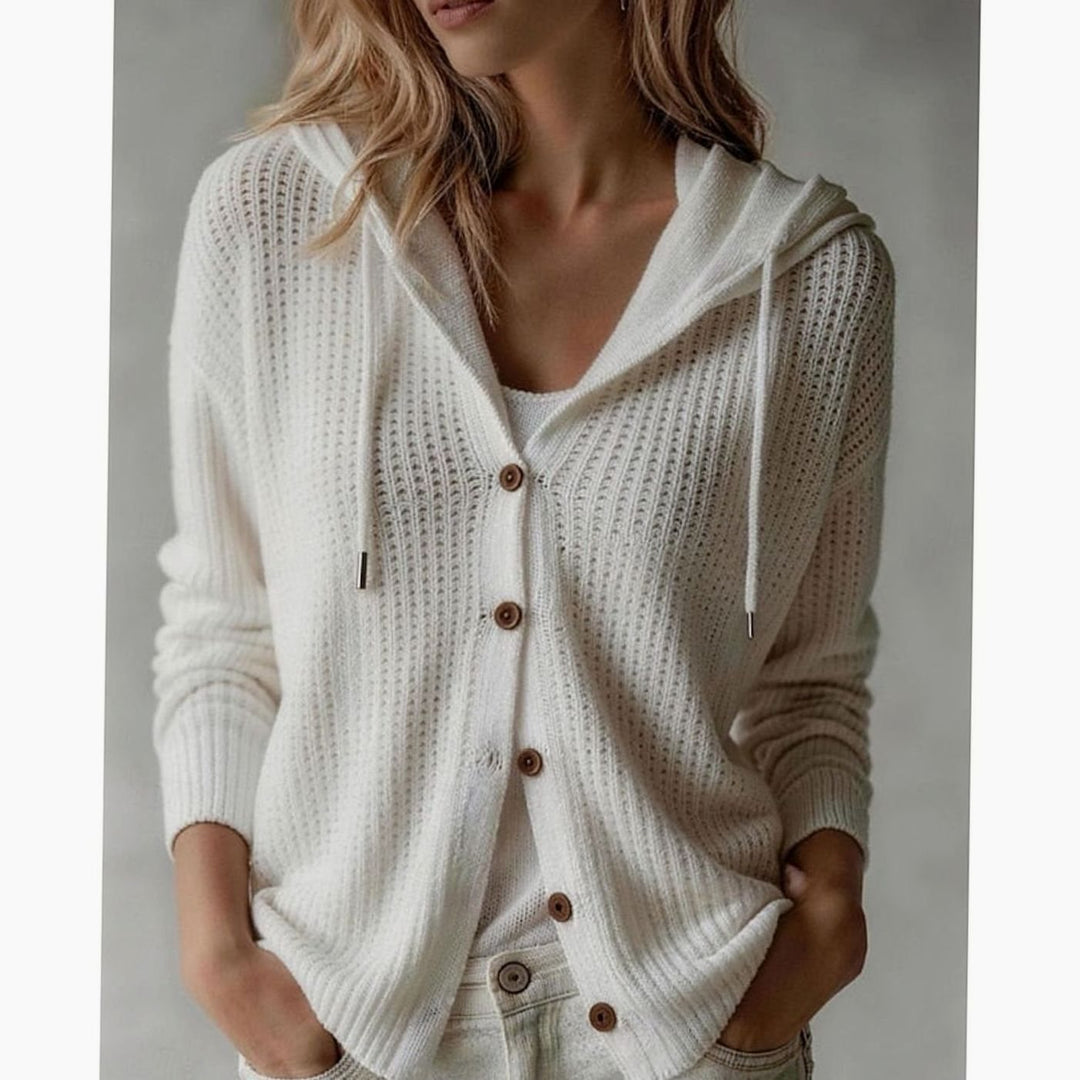 Women's Knit Cardigan – Hooded Knit Drawstring Hood And Side Pockets